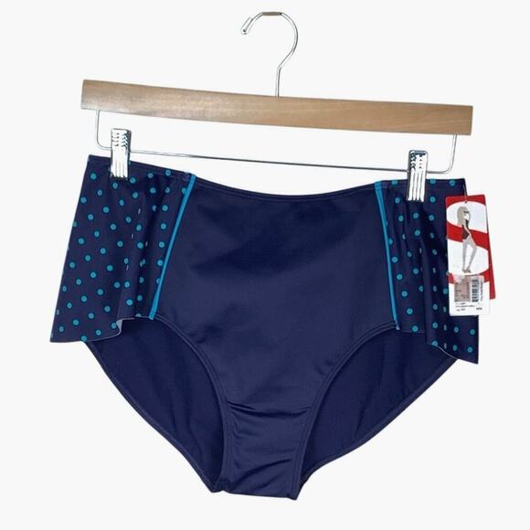 SPANX Navy Splash Polka Dot Skirited Shaping Bikini Bottom - Size 12 - Picture 3 of 10